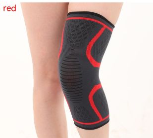 Double Corrugated Non-slip Stretch Keep Warm Nylon Needle Sports Kneecaps (Option: Red-M)